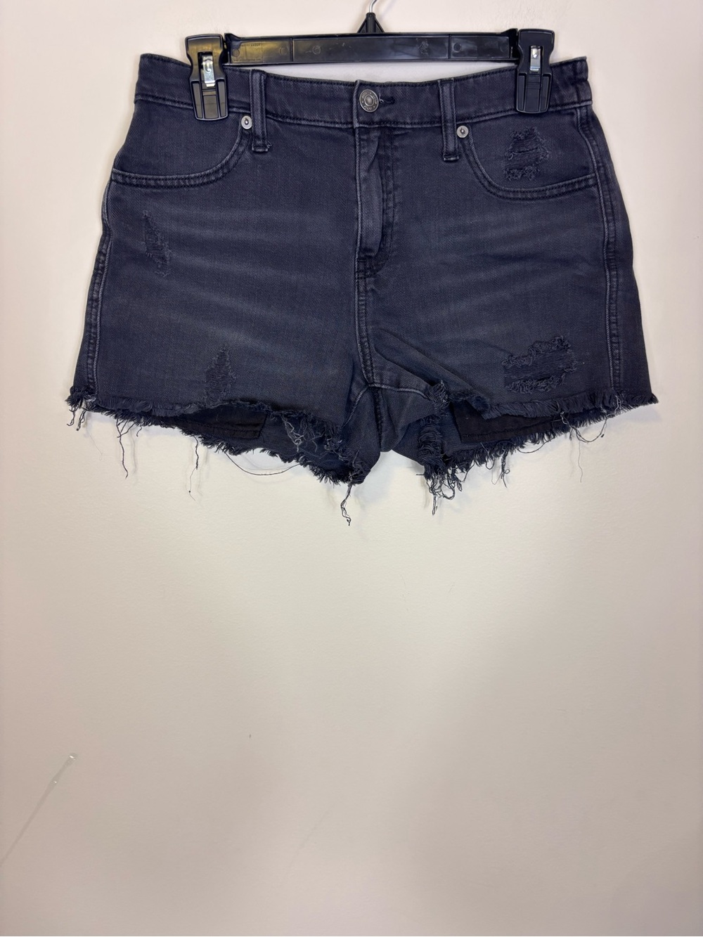 Aerie Black Distressed Denim Women’s Shorts with Stretchy Back Small